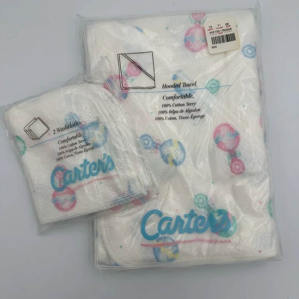 Vintage CARTER'S 100% Cotton‎ Terry Hooded Towel & Matching Wash Clothes Set